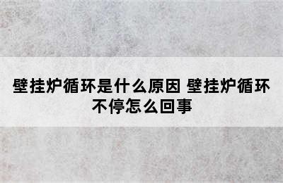 壁挂炉循环是什么原因 壁挂炉循环不停怎么回事